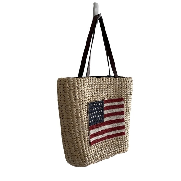 STRAW Woven Tote Bag Purse American USA Flag
Leather Handles - Picture 2 of 9